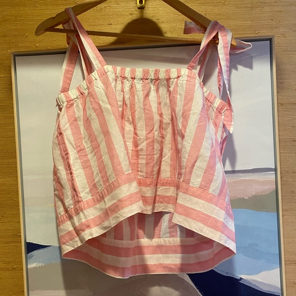 JCrew Pink & White Stripe tie shoulder tank - Picture 2 of 5